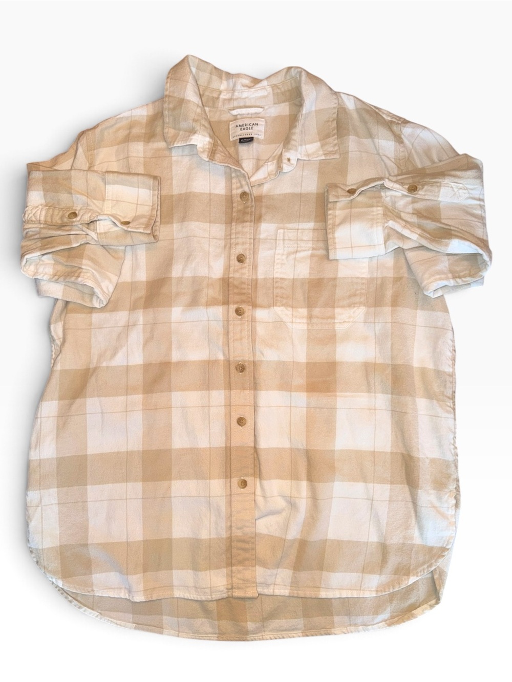 Women’s American Eagle Outfitters Beige Plaid Button-Up Shirt